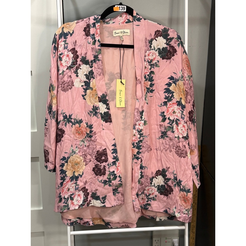 Emma & Olivia Pink Floral Kimono Cardigan Open Front Wide Sleev S/M NWT Festival